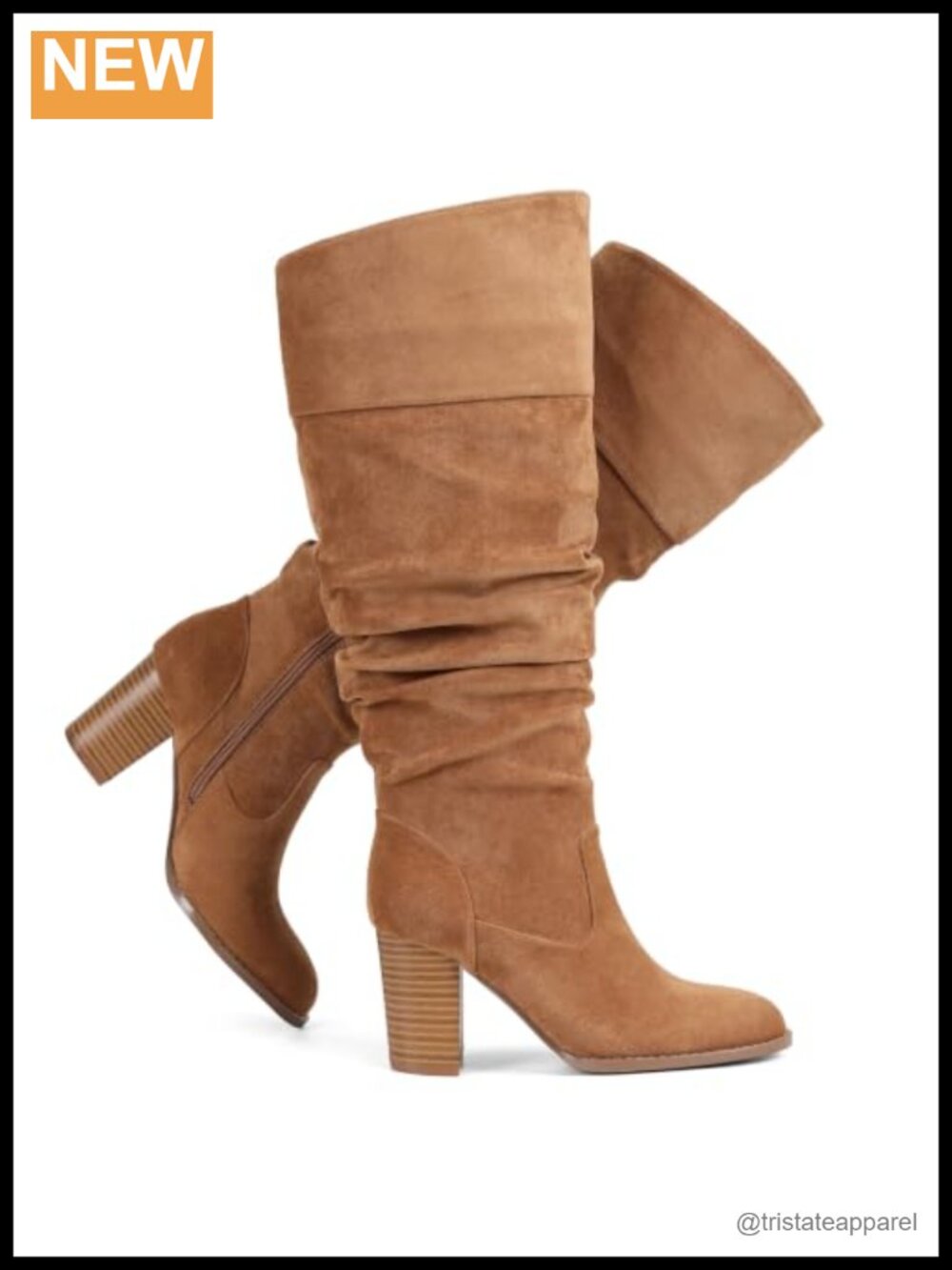 Wide Calf Suede Slouch Knee High Boots with Zipper